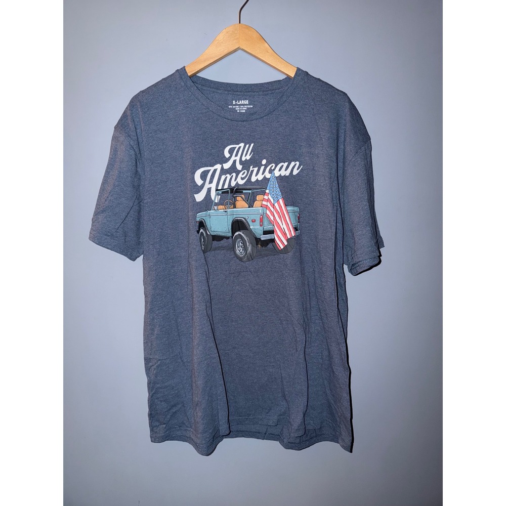 All American Vintage‎ Truck Graphic Tee Heather Blue Mens XL Patriotic